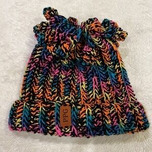 PPG Winter hat ponytail bright colors